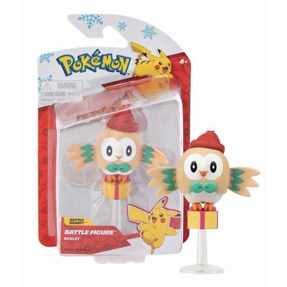 NEW Pokemon ROWLET Owl Battle Figure Holiday Christmas Edition 2" 2024 NIB